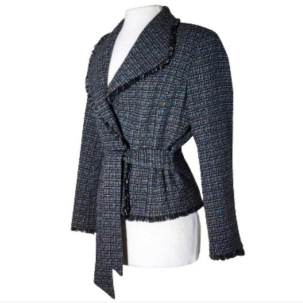 Supply & Demand Wool Blend Tweed Jacket Black Size S Frayed Edges
